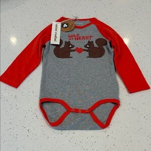 Mini Rodini Red and Gray Squirrel Bodysuit
